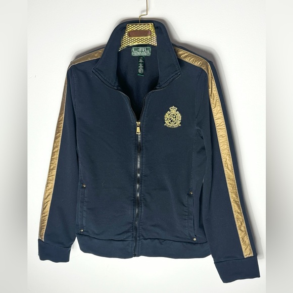 Lauren Active Ralph Lauren black gold embroidered Crown Crest jacket size Large - Picture 3 of 8